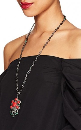 CAROLE SHASHONA Moulin Rouge Necklace / long pendant necklaces / coral & emeralds - flipped