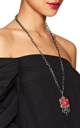 CAROLE SHASHONA Moulin Rouge Necklace / long pendant necklaces / coral & emeralds