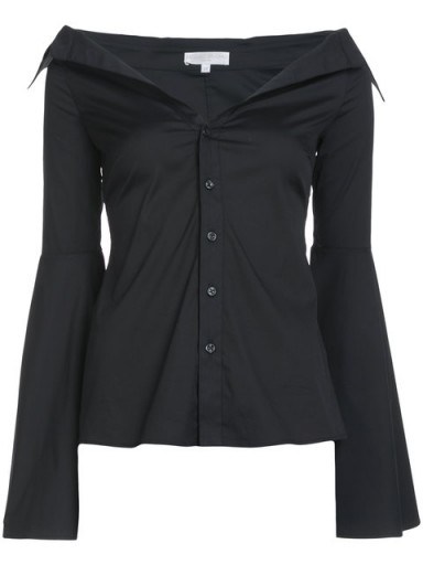 CAROLINE CONSTAS v-neck blouse ~ black bardot shirts - flipped