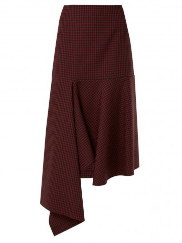 BALENCIAGA Checked wool draped hem midi skirt ~ asymmetric in design - flipped