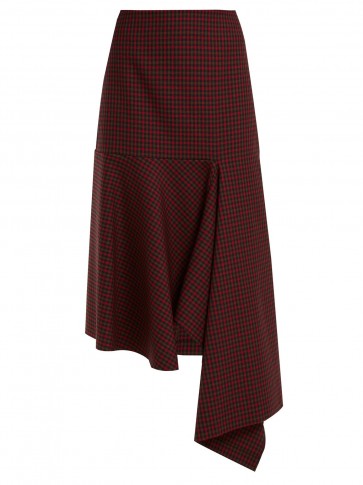 BALENCIAGA Checked wool draped hem midi skirt ~ asymmetric in design