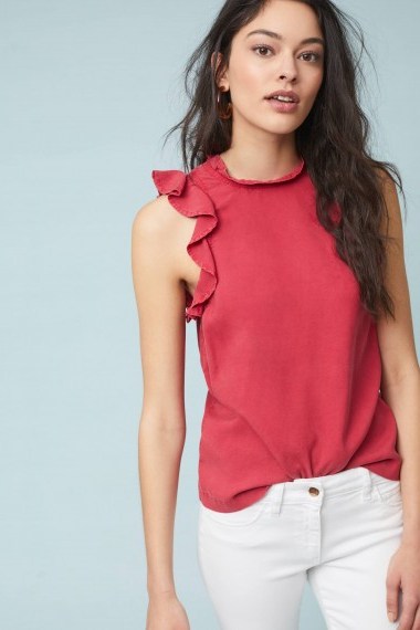 Cloth & Stone Ruffled Tank Top in red - flipped