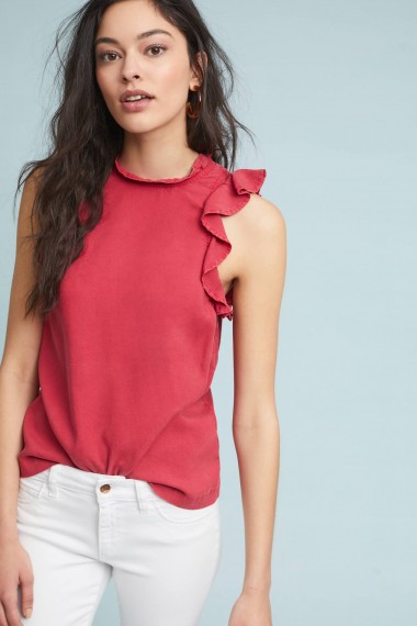 Cloth & Stone Ruffled Tank Top in red