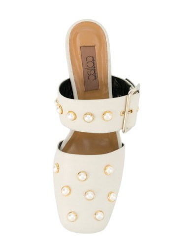 COLIAC pearl embellished mules ~ white leather chunky heeled mules - flipped