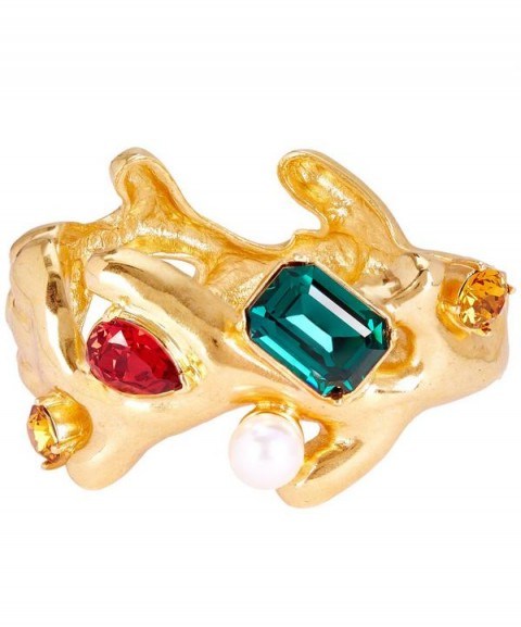 OSCAR DE LA RENTA Coral Crystal Cuff Bracelet / statement jewellery - flipped