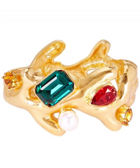 OSCAR DE LA RENTA Coral Crystal Cuff Bracelet / statement jewellery
