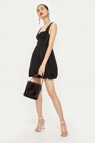 TOPSHOP Corset Puffball Mini Dress in Black – party fashion - flipped