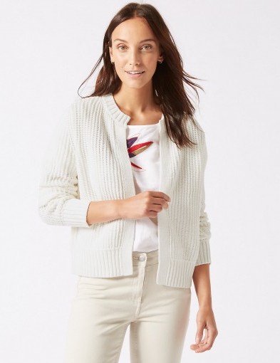 M&S COLLECTION Cotton Blend Textured Cardigan ~ white boxy cardigans - flipped