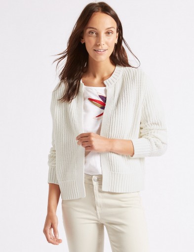 M&S COLLECTION Cotton Blend Textured Cardigan ~ white boxy cardigans