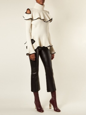 ALEXANDER MCQUEEN Cropped flared leather trousers ~ chic pants - flipped