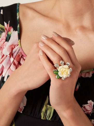 DOLCE & GABBANA Crystal-embellished floral ring ~ Italian statement jewellery - flipped