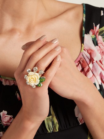 DOLCE & GABBANA Crystal-embellished floral ring ~ Italian statement jewellery