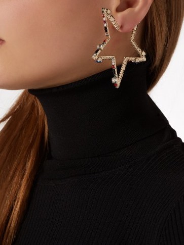 VALENTINO Crystal-embellished star hoop earrings ~ muticoloured statement jewellery - flipped