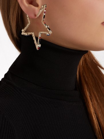 VALENTINO Crystal-embellished star hoop earrings ~ muticoloured statement jewellery