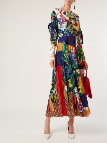 MARY KATRANTZOU Desmine floral-printed crepe dress / flowers, pleats & colour-blocking - flipped