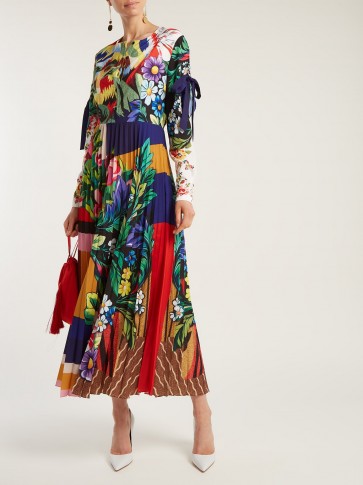 MARY KATRANTZOU Desmine floral-printed crepe dress / flowers, pleats & colour-blocking