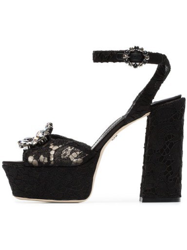 DOLCE & GABBANA black Keira 120 lace platform sandals ~ beautiful Italian shoes - flipped