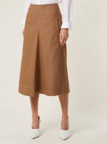 LEMAIRE Draped cotton-denim skirt ~ brown denim skirts - flipped