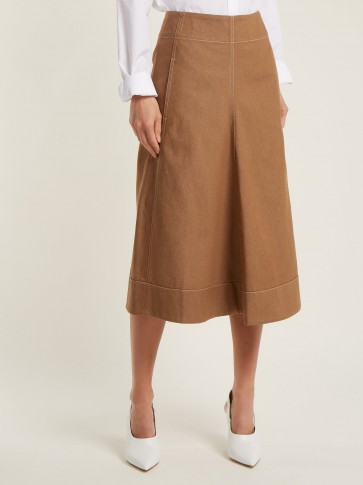 LEMAIRE Draped cotton-denim skirt ~ brown denim skirts