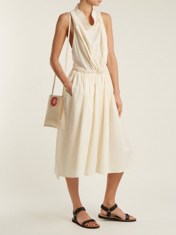 LEMAIRE Draped-neck cotton-poplin dress ~ sleeveless gathered waist summer dresses
