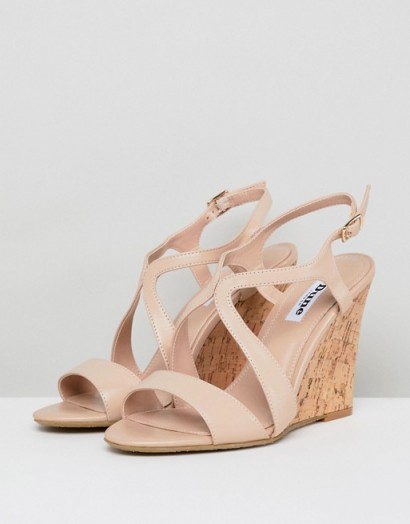Dune Leather Summer Cork Wedges in nude | chic wedges