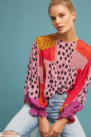 Bl-nk Eclectic Peasant Blouse ~ bold printed blouses