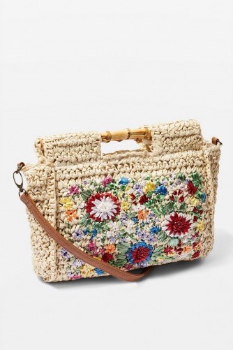 Topshop Embroidered Bamboo Tote Bag | cute floral top handle bags - flipped
