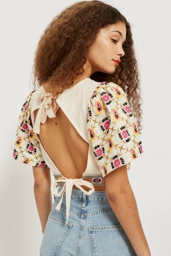 TOPSHOP Embroidered Open Back Cropped Top – vintage style summer fashion - flipped