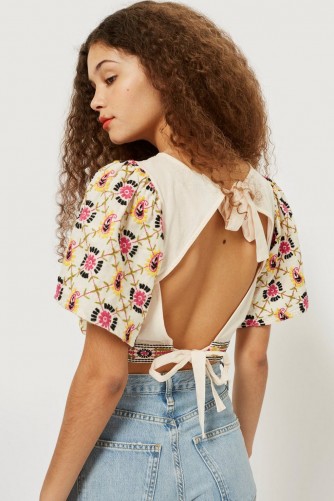TOPSHOP Embroidered Open Back Cropped Top – vintage style summer fashion