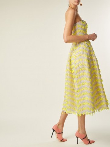 CAROLINA HERRERA Embroidered semi-sheer organza dress ~ chic yellow strapless event dresses ~ feminine style - flipped