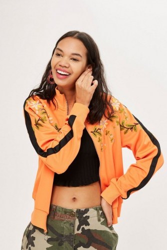 Topshop Embroidered Track Top | orange sporty zip front tops - flipped