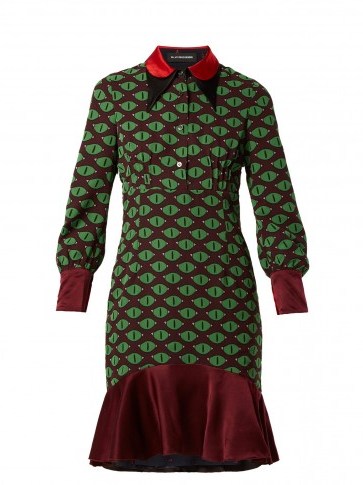 UNDERCOVER Eye-print reversible silk dress ~ green and burgundy - flipped