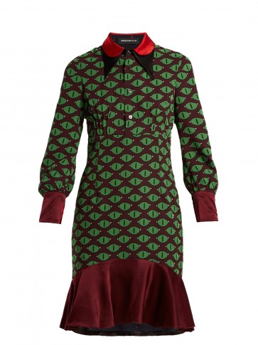 UNDERCOVER Eye-print reversible silk dress ~ green and burgundy
