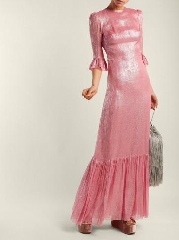 THE VAMPIRE’S WIFE Festival ruffle-trimmed silk-blend lamé dress / shiny pink dresses