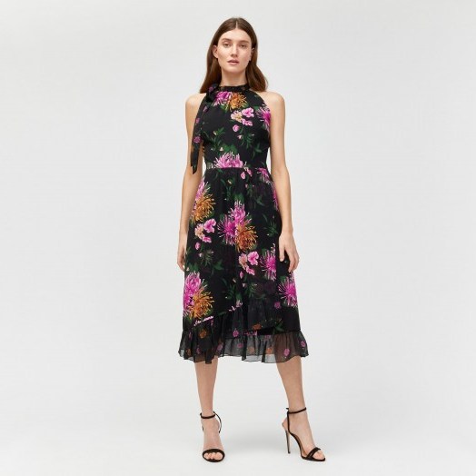 WAREHOUSE FLORAL PRINT HALTER NECK DRESS / summer party fashion - flipped
