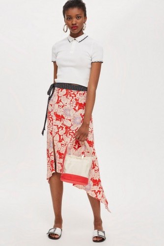Topshop Floral Spot Trim Midi Skirt | asymmetric hem | front slit - flipped