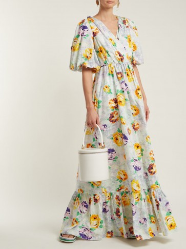 MSGM Floral-print cotton dress ~ ruffle hem maxi dresses