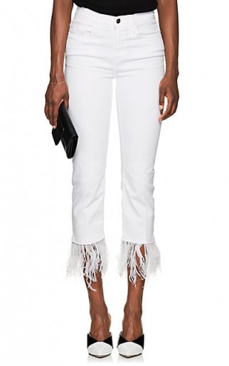 FRAME Le High Straight feather-trimmed Jeans ~ white denim