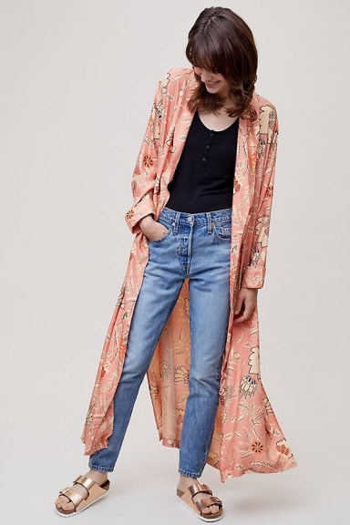 Second Female Frappo Printed Kimono at Anthropologie | long pink floral robes - flipped