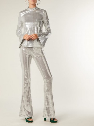 GALVAN Galaxy long-sleeved sequinned top ~ evening glamour ~ metallic-silver eveningwear - flipped