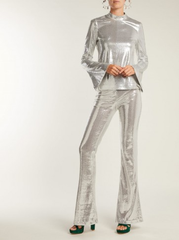 GALVAN Galaxy long-sleeved sequinned top ~ evening glamour ~ metallic-silver eveningwear