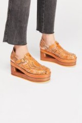 Jeffrey Campbell Gemma Hurrache Wedge in tan | light brown leather & wood cut out slingbacks