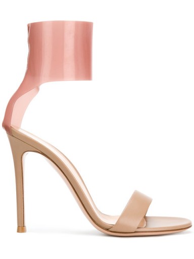 GIANVITO ROSSI pink latex ankle cuff and beige leather toe strap sandals – luxe heels