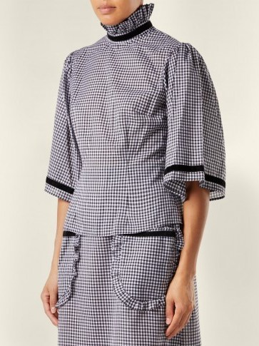 BATSHEVA Gingham high-neck blouse ~ wide sleeved tops - flipped