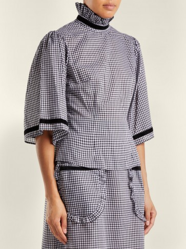 BATSHEVA Gingham high-neck blouse ~ wide sleeved tops