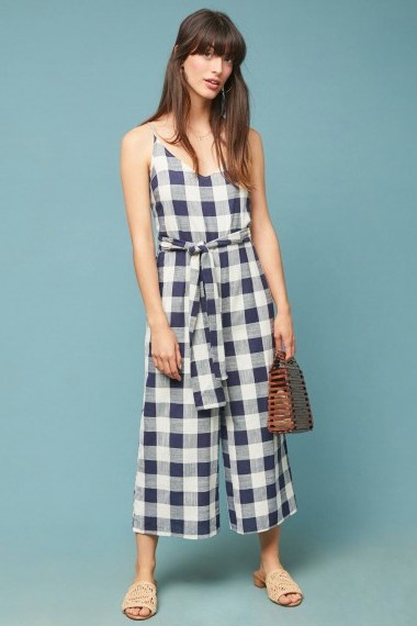 If By Sea – Gingham Tie-Waist Jumpsuit navy / blue and white checks - flipped