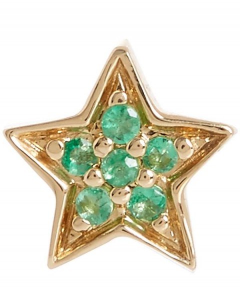 ANDREA FOHRMAN Gold Emerald Mini Star Stud Earring / tiny green stone jewellery - flipped