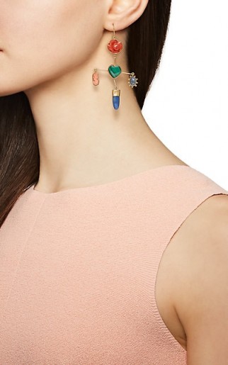 GRAINNE MORTON Cross Mismatched Drop Earrings ~ beautiful multicoloured gemstones