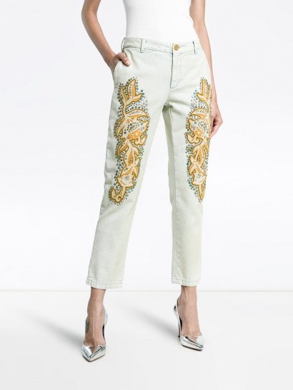 GUCCI crystal embroidered white denim jeans | cropped leg - flipped