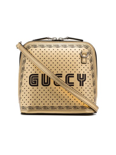 GUCCI Metallic Gold And Black Gucci Star Print Leather Bag ~ small crossbody